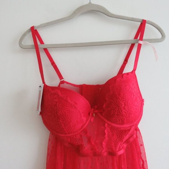 DAISY FUENTES Lace Babydoll Teddy Bra Mesh Negligee Pinup Sexy Y2K - Size M - Picture 3 of 16